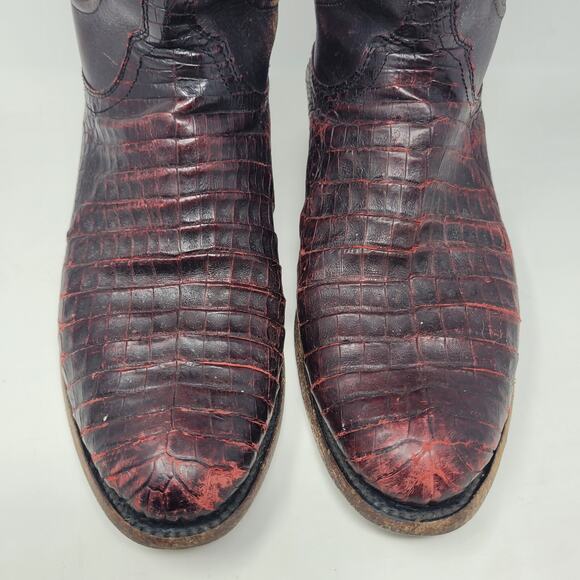 Lucchese Boots Men 9.5D Black Cherry Caiman Belly Leather Western Charles EXOTIC - Picture 6 of 14